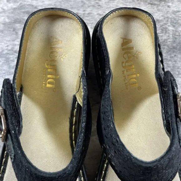 Alegria By PG Lite Lara Wedge Slides Sandals Women’s 41 Black Leather LAR-765X