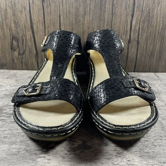 Alegria By PG Lite Lara Wedge Slides Sandals Women’s 41 Black Leather LAR-765X