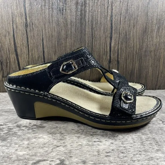 Alegria By PG Lite Lara Wedge Slides Sandals Women’s 41 Black Leather LAR-765X