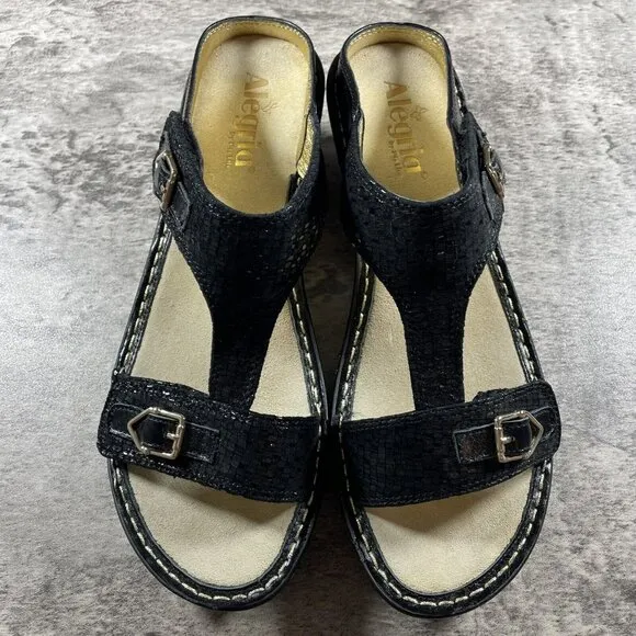 Alegria By PG Lite Lara Wedge Slides Sandals Women’s 41 Black Leather LAR-765X