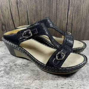 Alegria By PG Lite Lara Wedge Slides Sandals Women’s 41 Black Leather LAR-765X