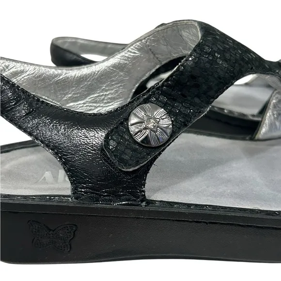 ALEGRIA Kendra Black Shimmer T-Strap KEN-765 Sandals Womens