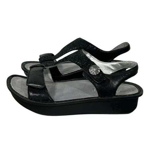 ALEGRIA Kendra Black Shimmer T-Strap KEN-765 Sandals Womens