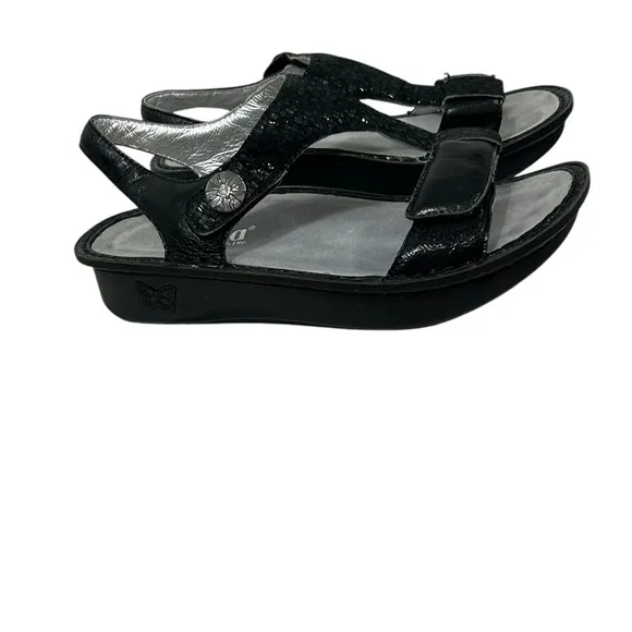 ALEGRIA Kendra Black Shimmer T-Strap KEN-765 Sandals Womens