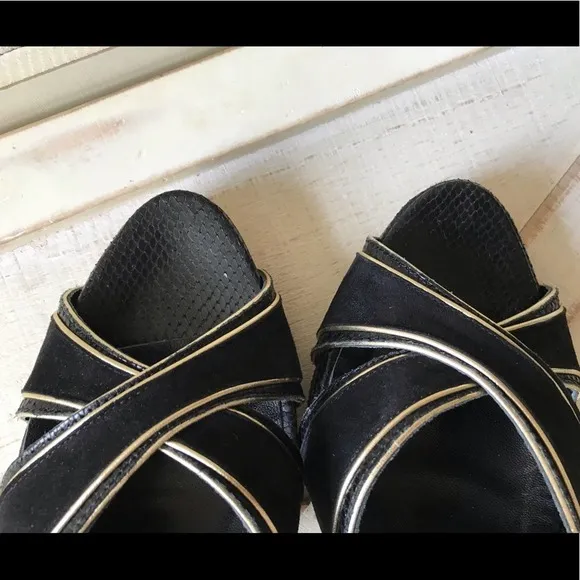 ALEJANDRO INGELMO Rita Heels In Black Suede with Gold accents (size 7.5)