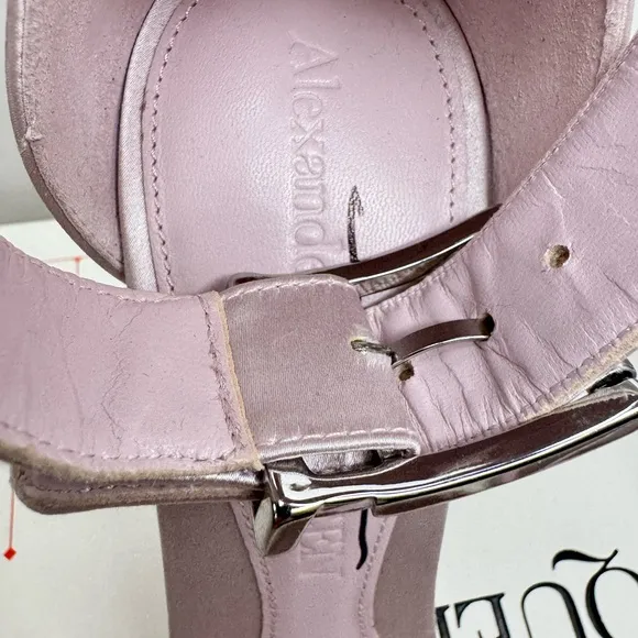 Alexander Mcqueen Women’s Pink Silk Satin Heel Sandals Side Buckle Size 36.5