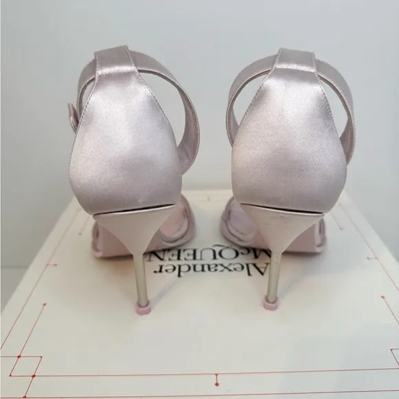 Alexander Mcqueen Women’s Pink Silk Satin Heel Sandals Side Buckle Size 36.5