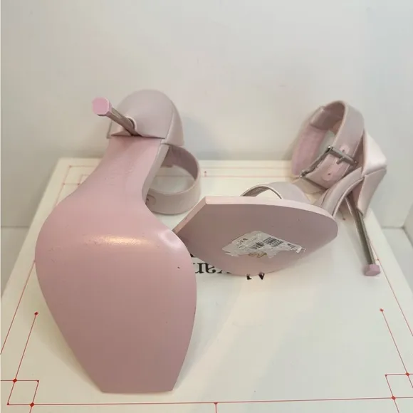 Alexander Mcqueen Women’s Pink Silk Satin Heel Sandals Side Buckle Size 36.5