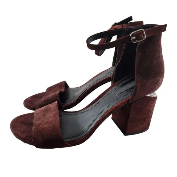 Alexander Wang Abby Sandals Size 39 9 Brown Suede Ankle Strap Cut Out Block Heel