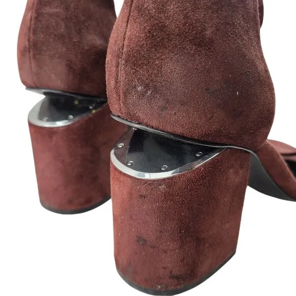 Alexander Wang Abby Sandals Size 39 9 Brown Suede Ankle Strap Cut Out Block Heel