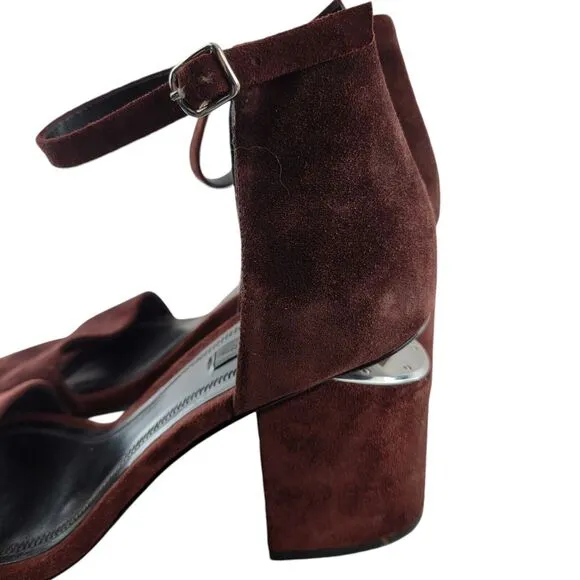 Alexander Wang Abby Sandals Size 39 9 Brown Suede Ankle Strap Cut Out Block Heel