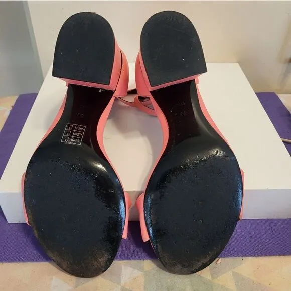 Alexander Wang &quot;Abby&quot; Flou Coral Leather Notch Cut Out Heel Sandals Sz 9/39 $675