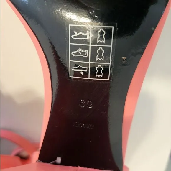 Alexander Wang &quot;Abby&quot; Flou Coral Leather Notch Cut Out Heel Sandals Sz 9/39 $675