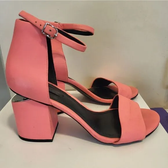Alexander Wang &quot;Abby&quot; Flou Coral Leather Notch Cut Out Heel Sandals Sz 9/39 $675