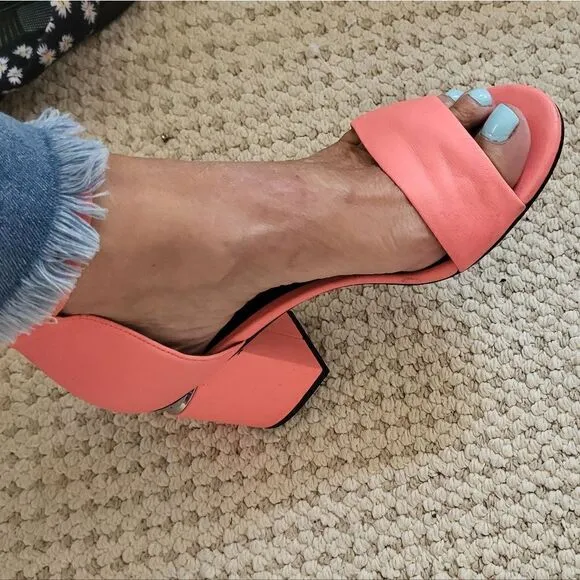 Alexander Wang &quot;Abby&quot; Flou Coral Leather Notch Cut Out Heel Sandals Sz 9/39 $675