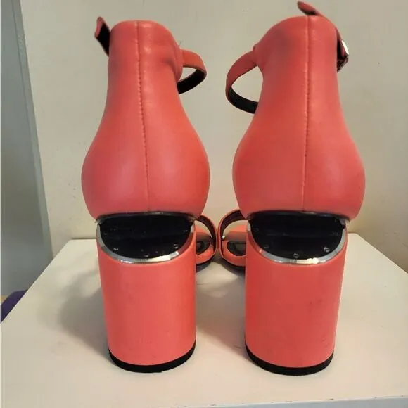 Alexander Wang &quot;Abby&quot; Flou Coral Leather Notch Cut Out Heel Sandals Sz 9/39 $675