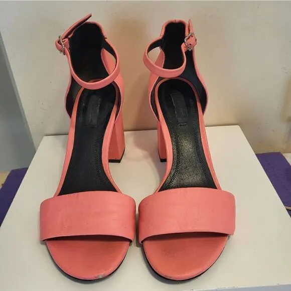 Alexander Wang &quot;Abby&quot; Flou Coral Leather Notch Cut Out Heel Sandals Sz 9/39 $675