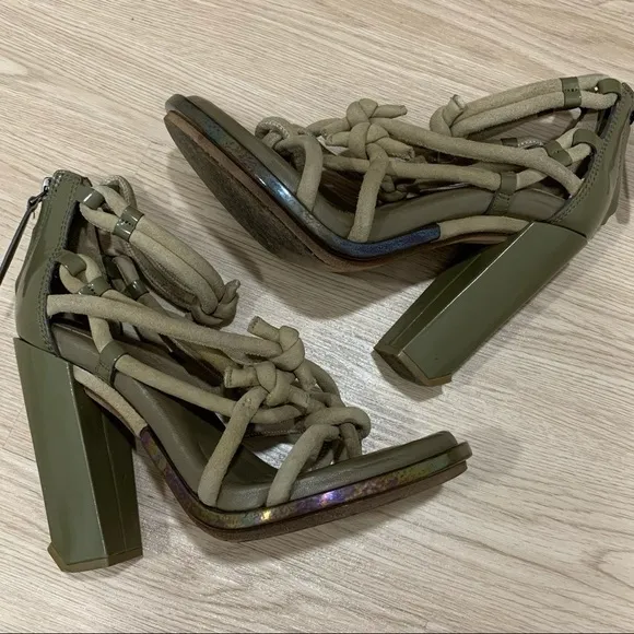 Alexander wang tempest khaki green knitted block heel sandals