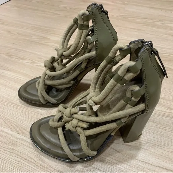 Alexander wang tempest khaki green knitted block heel sandals