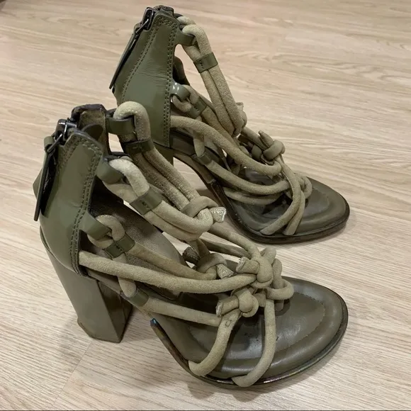 Alexander wang tempest khaki green knitted block heel sandals