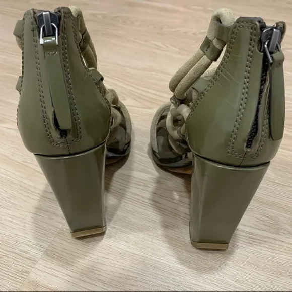 Alexander wang tempest khaki green knitted block heel sandals