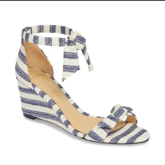 Alexandre Birman Clarita Wedge Sandals Blue and White Stripe Size 9 US/EU 39