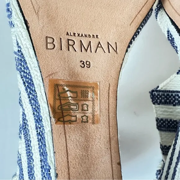 Alexandre Birman Clarita Wedge Sandals Blue and White Stripe Size 9 US/EU 39