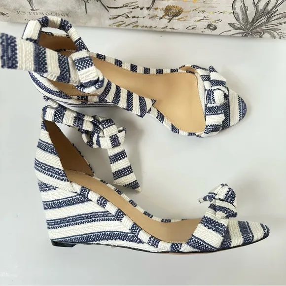 Alexandre Birman Clarita Wedge Sandals Blue and White Stripe Size 9 US/EU 39