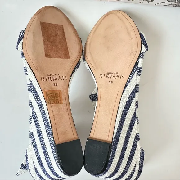 Alexandre Birman Clarita Wedge Sandals Blue and White Stripe Size 9 US/EU 39