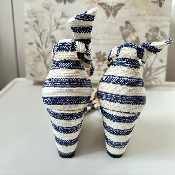 Alexandre Birman Clarita Wedge Sandals Blue and White Stripe Size 9 US/EU 39