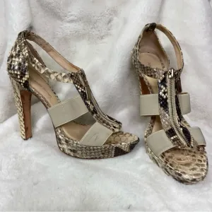 Alexandre Birman Python Snakeskin Platform Zip Heels Snake 7B Sexy Natural