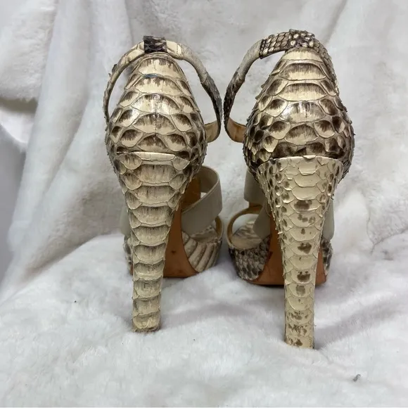 Alexandre Birman Python Snakeskin Platform Zip Heels Snake 7B Sexy Natural