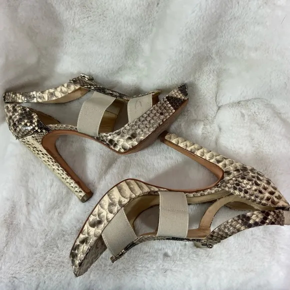 Alexandre Birman Python Snakeskin Platform Zip Heels Snake 7B Sexy Natural