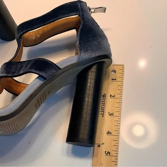 Alias Mae Blue Velvet Block Heel Caged Sandals Size 38/7.5 NWOB