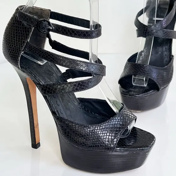 Alice   Olivia Black Snake Print Strappy High Heel Platform Sandals Size 36.5