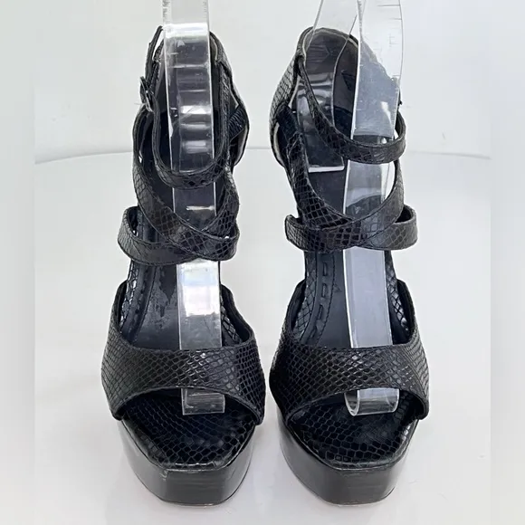 Alice   Olivia Black Snake Print Strappy High Heel Platform Sandals Size 36.5