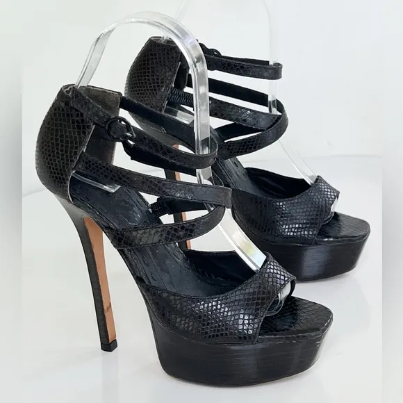 Alice   Olivia Black Snake Print Strappy High Heel Platform Sandals Size 36.5