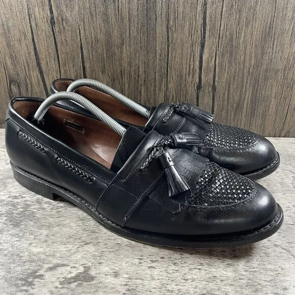 Allen Edmonds Cody Black Leather Braided Tassle Kiltie Shoes Loafers Size 12 C