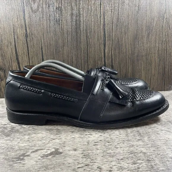 Allen Edmonds Cody Black Leather Braided Tassle Kiltie Shoes Loafers Size 12 C