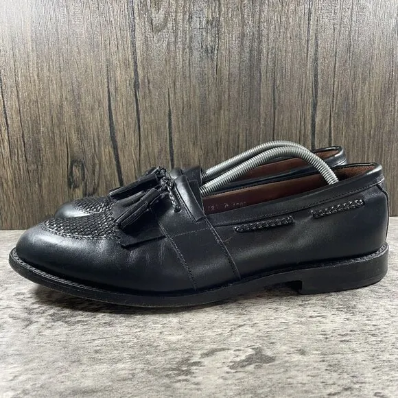 Allen Edmonds Cody Black Leather Braided Tassle Kiltie Shoes Loafers Size 12 C