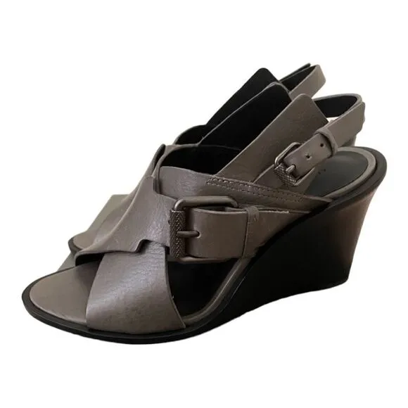 AllSaints | All Saints Elin Wedge Sandal Charcoal Leather Wedge Sandals | 38/7
