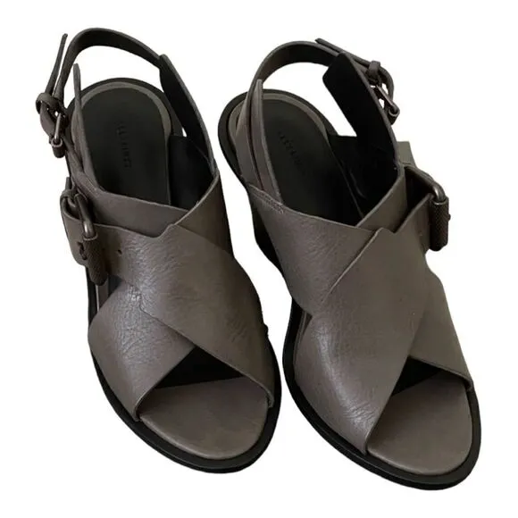 AllSaints | All Saints Elin Wedge Sandal Charcoal Leather Wedge Sandals | 38/7