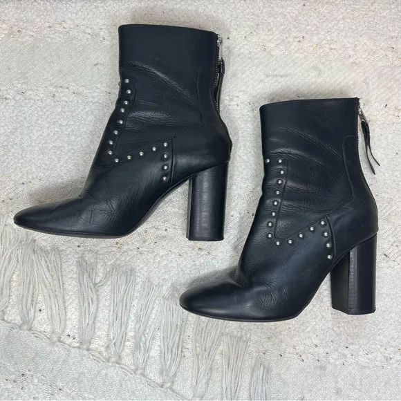 AllSaints Boots IVY Black Leather Studded High Heel Ankle Booties 7