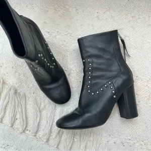AllSaints Boots IVY Black Leather Studded High Heel Ankle Booties 7