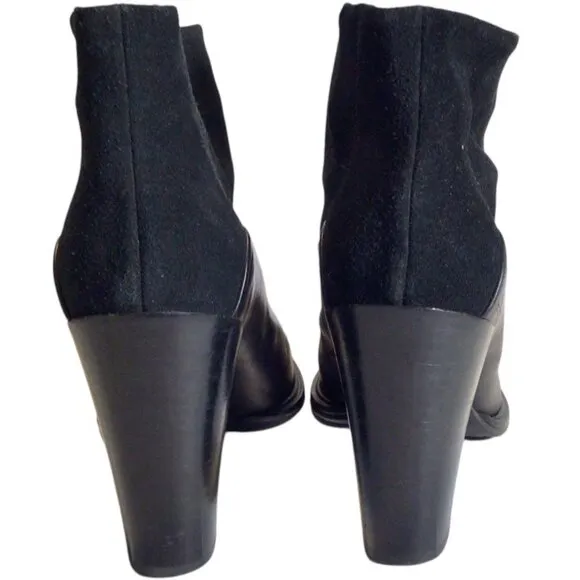 ALLSAINTS Pointed Toe Black Suede &amp; Leather Ankle Boots 39 US 9 Moto Block Heel