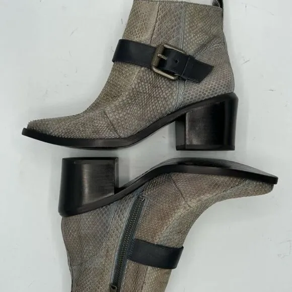 ALLSAINTS Women's Jason Snakeskin Block Heels Boot Size 37.5 US 7