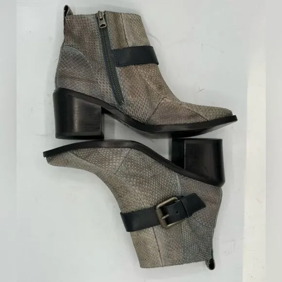 ALLSAINTS Women's Jason Snakeskin Block Heels Boot Size 37.5 US 7