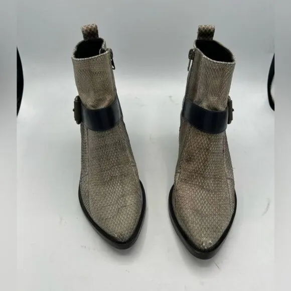 ALLSAINTS Women's Jason Snakeskin Block Heels Boot Size 37.5 US 7