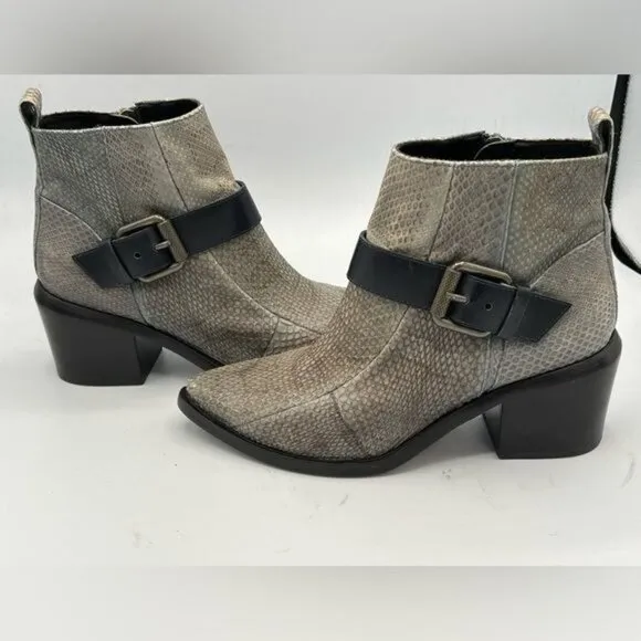 ALLSAINTS Women's Jason Snakeskin Block Heels Boot Size 37.5 US 7