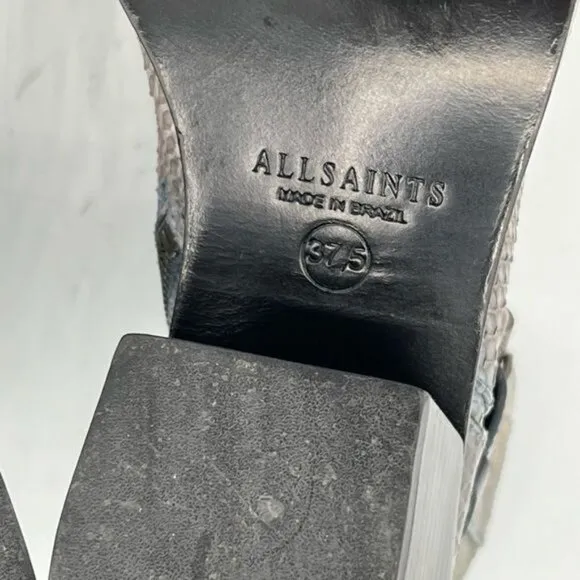 ALLSAINTS Women's Jason Snakeskin Block Heels Boot Size 37.5 US 7